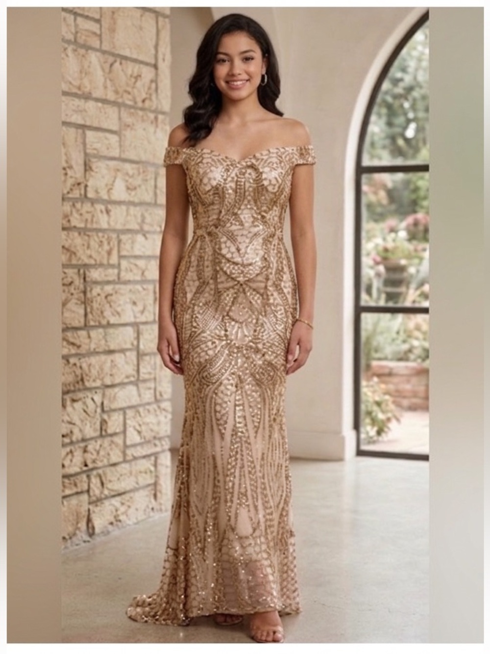 Sequence Metallic mermaid dress Rose Gold Wedding Small Formal Sexy